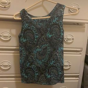 Shirred Blouse with Blue Paisley Pattern